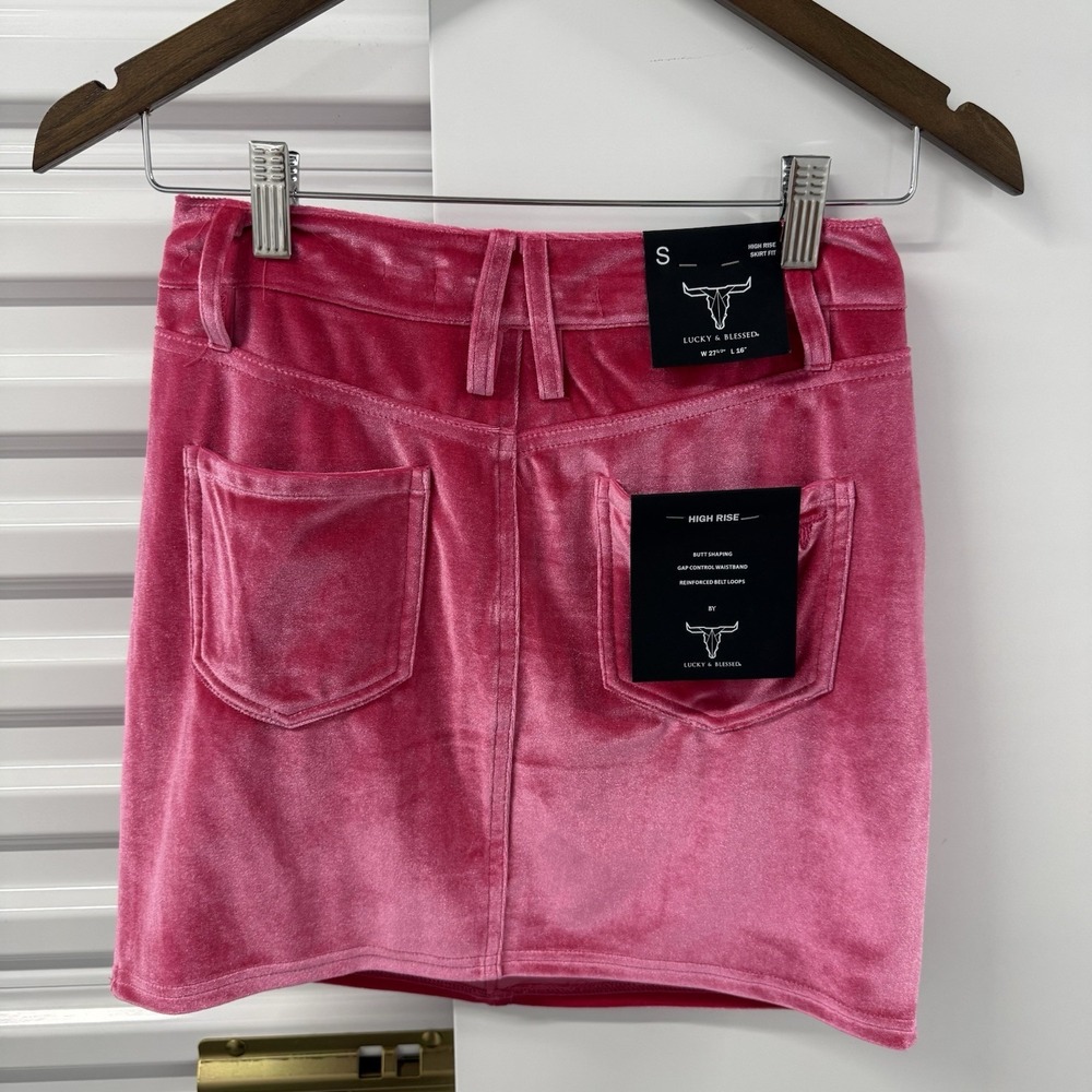 Lucky & Blessed Pink Velvet Mini Skirt Womens Small High Rise Western NWT